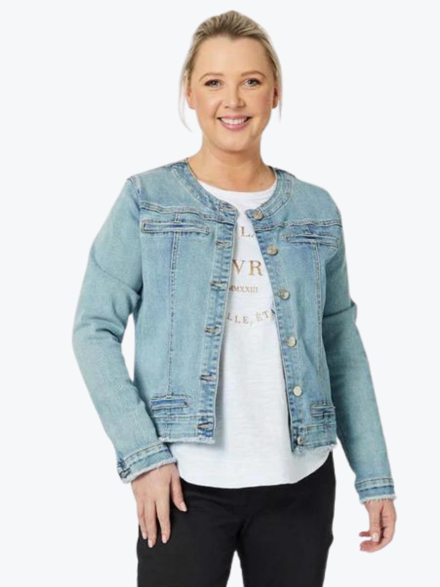 Threadz collarless denim jacket denim light
