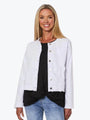 Threadz Collarless Frayed Hem Denim Jacket | White