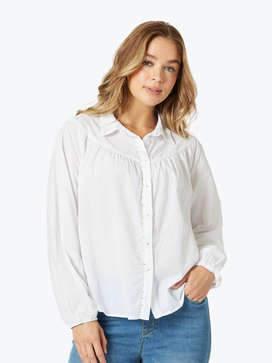 Threadz Crayon Stitch Shirt in White