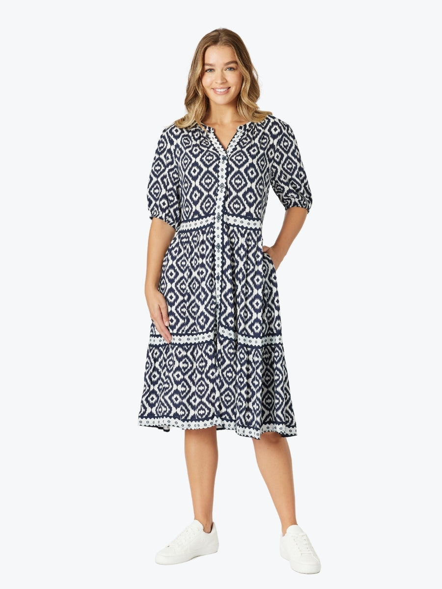 Threadz Diamonds are Forever Tier Dress in Navy/White