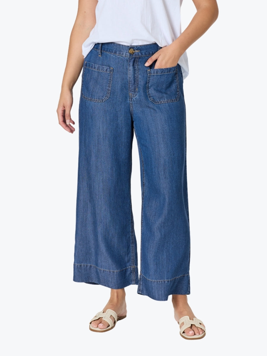 Threadz Dune Carpenter Wide Leg Cropped Pant | Dark Denim