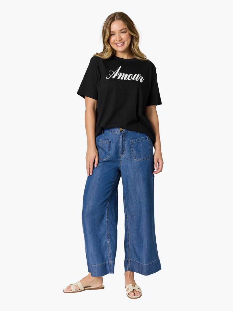 Threadz Dune Carpenter Wide Leg Cropped Pant | Dark Denim