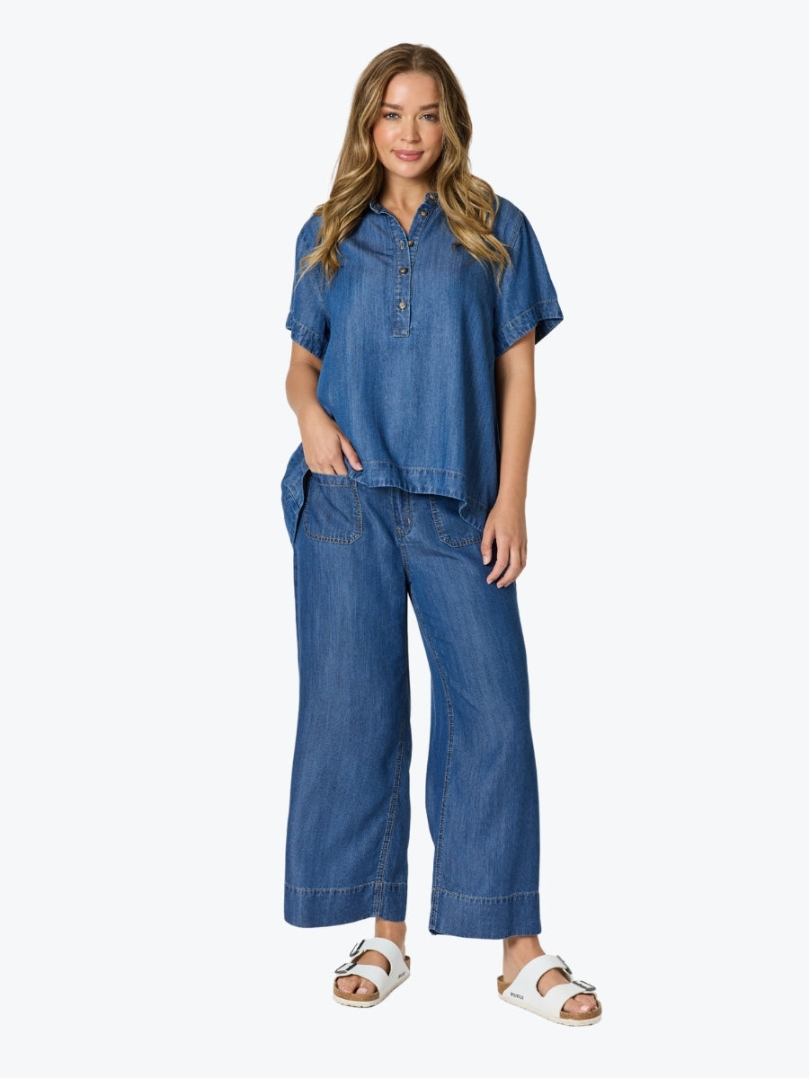 Threadz Dune Carpenter Wide Leg Cropped Pant | Dark Denim