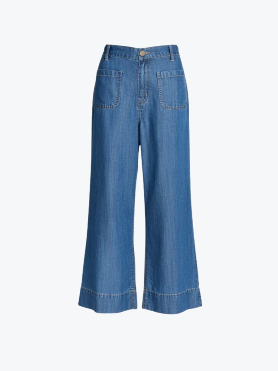 Threadz Dune Carpenter Wide Leg Cropped Pant | Dark Denim