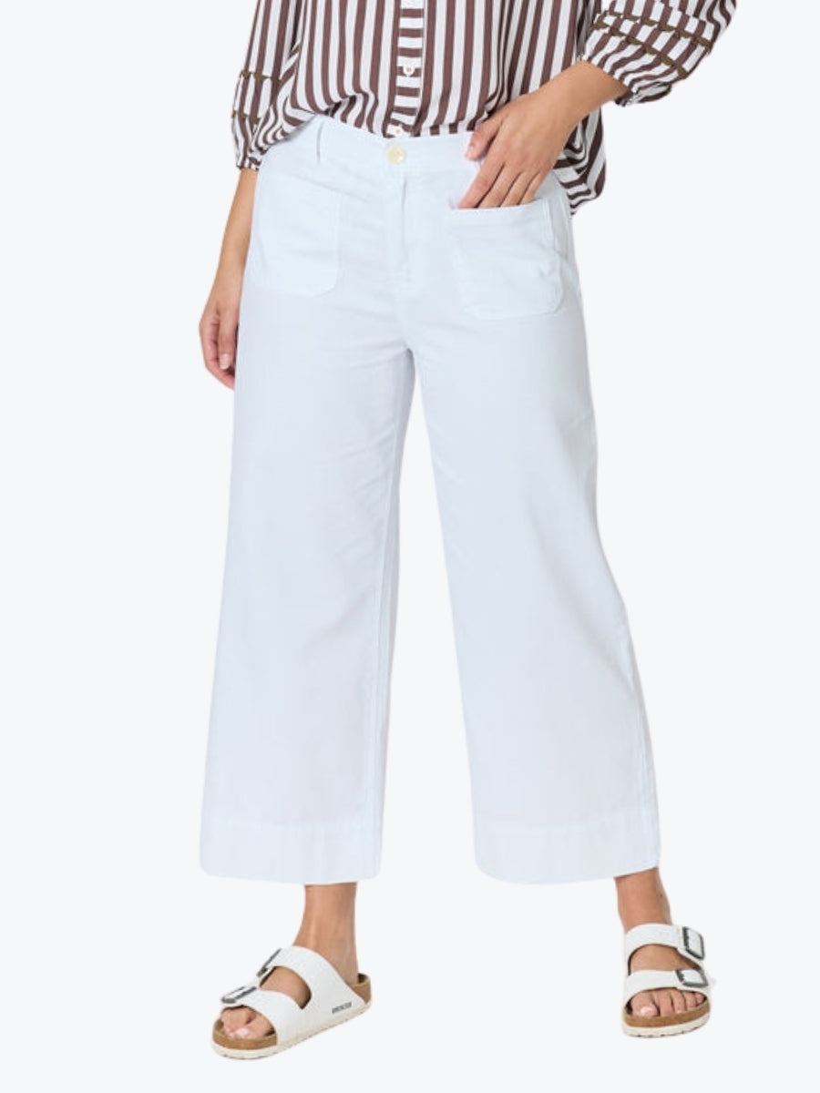Threadz Dune Carpenter Wide Leg Cropped Pant | White