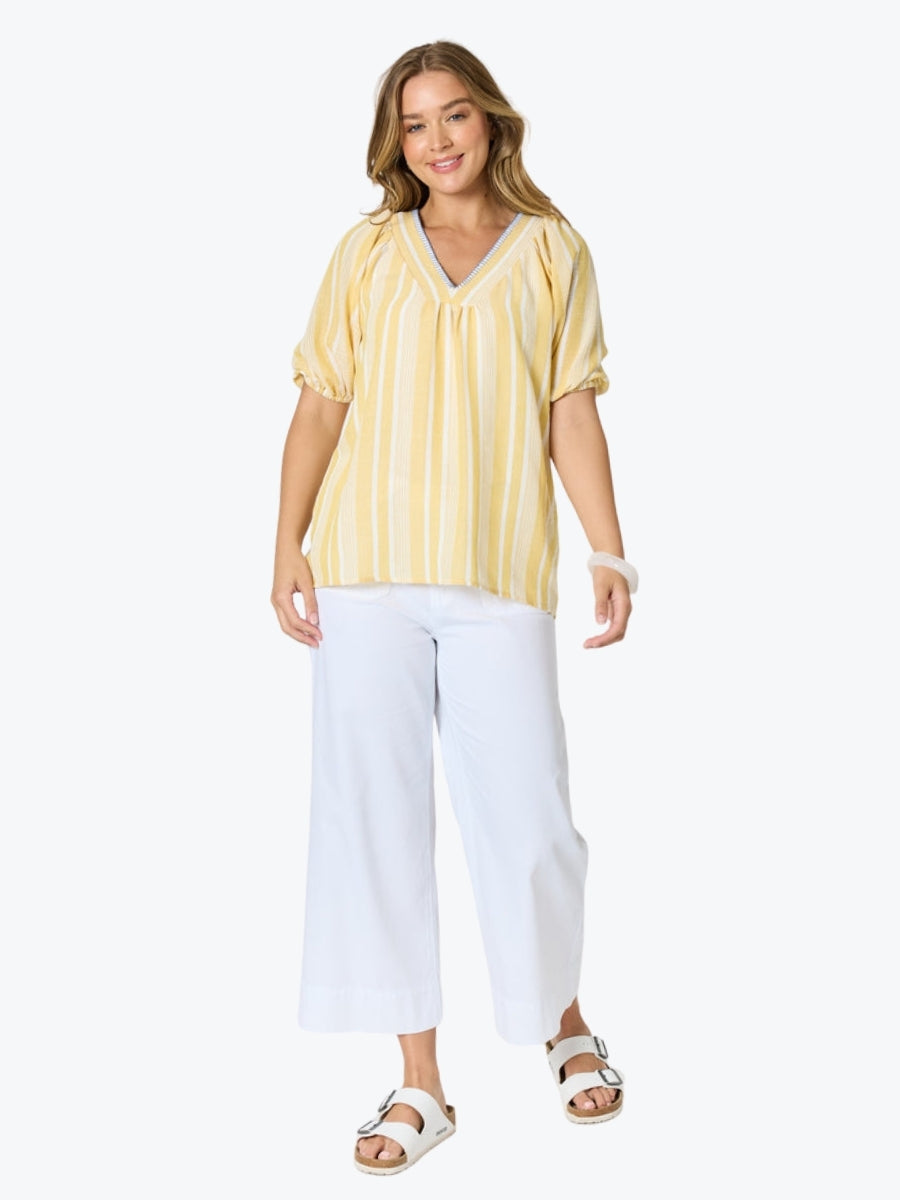 Threadz Dune Carpenter Wide Leg Cropped Pant | White