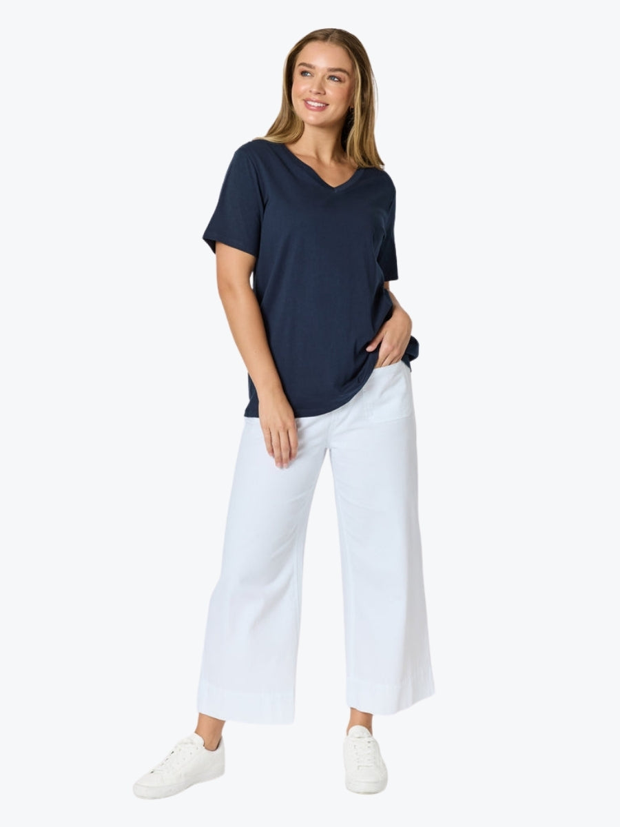 Threadz Dune Carpenter Wide Leg Cropped Pant | White