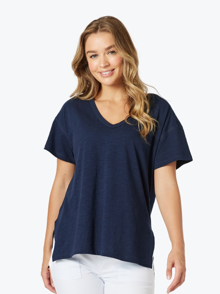 Threadz V Neck Tee in Navy