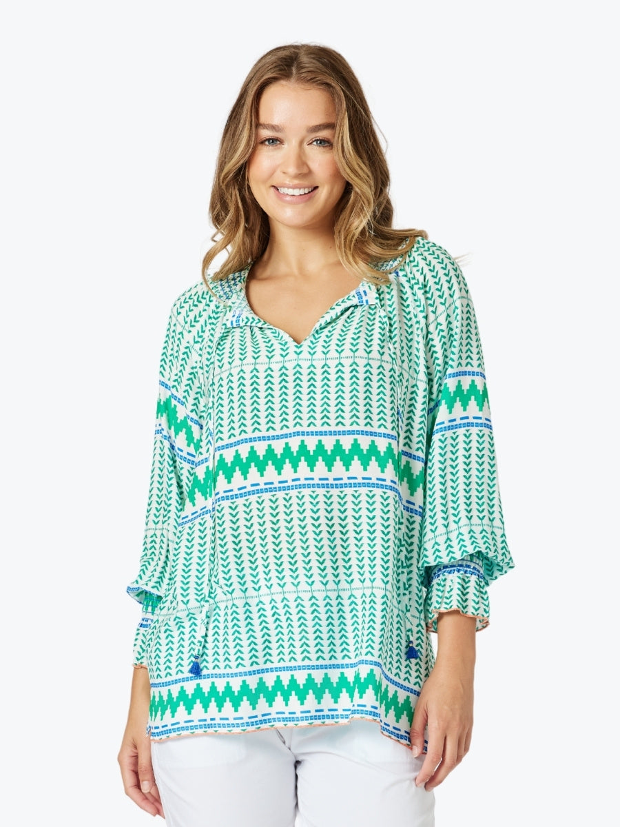 Threadz Geo Print Top in Elm Multi