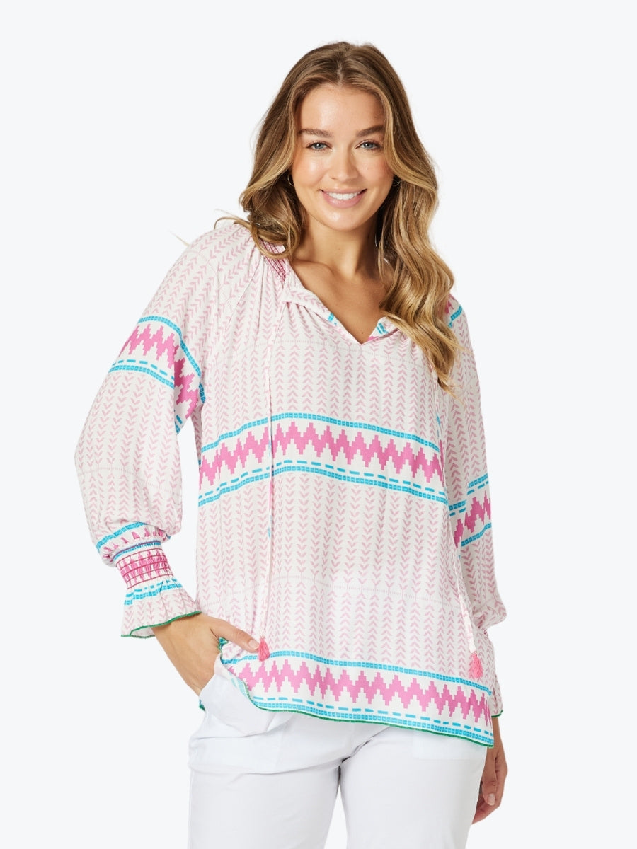 Threadz Geo Print Top in Pink Multi