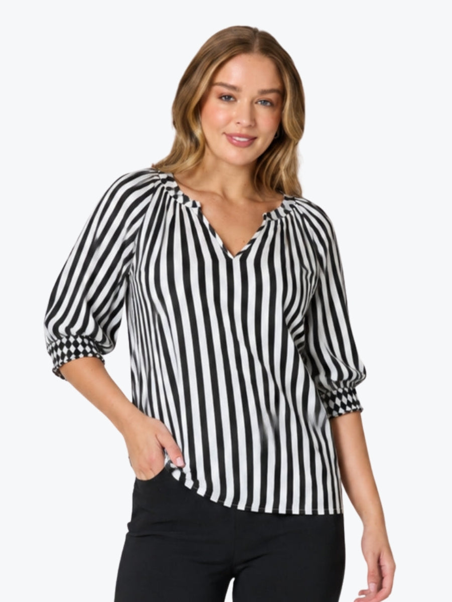 Threadz Harlequin Stripe Print Tunic | Black/White