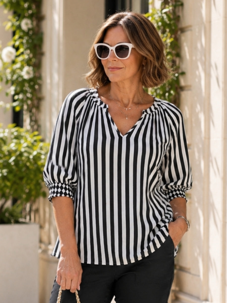 Threadz Harlequin Stripe Print Tunic | Black/White
