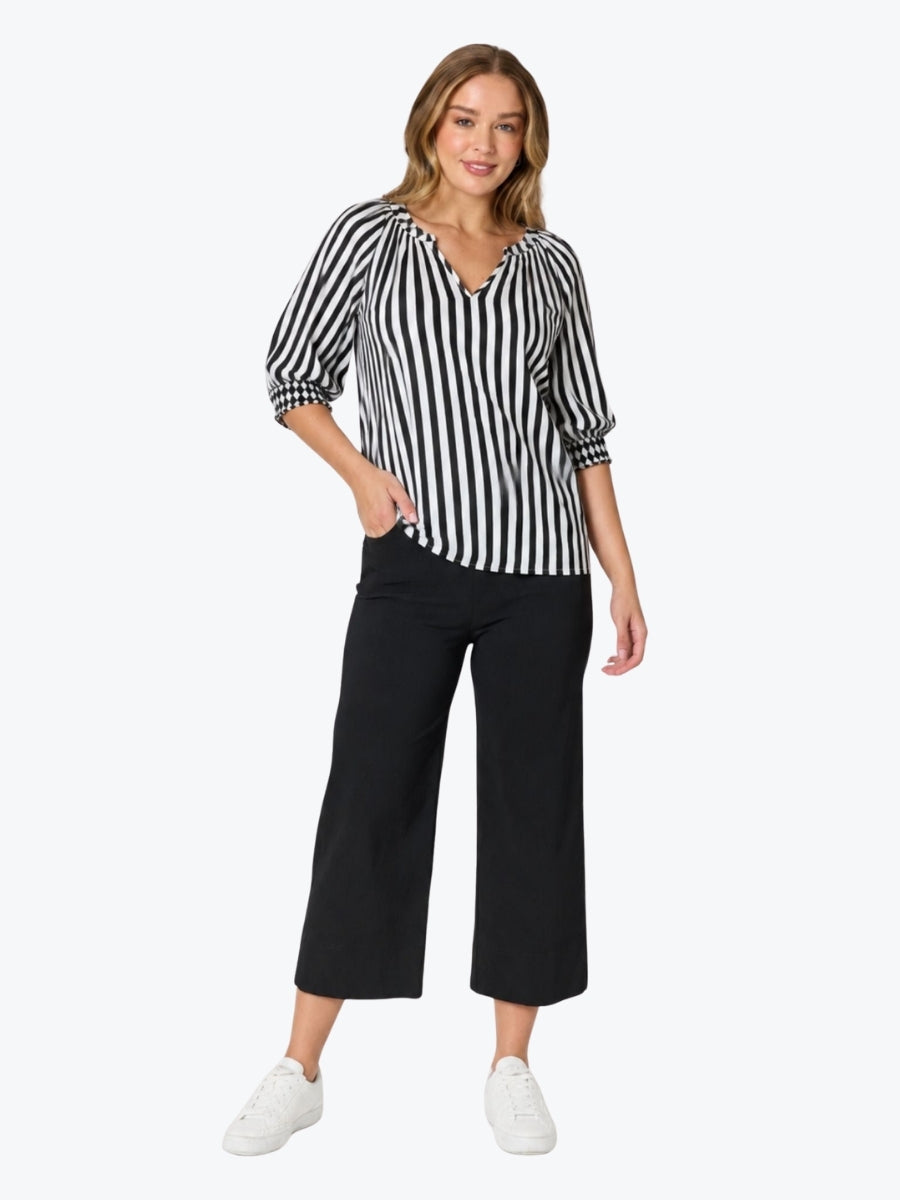 Threadz Harlequin Stripe Print Tunic | Black/White