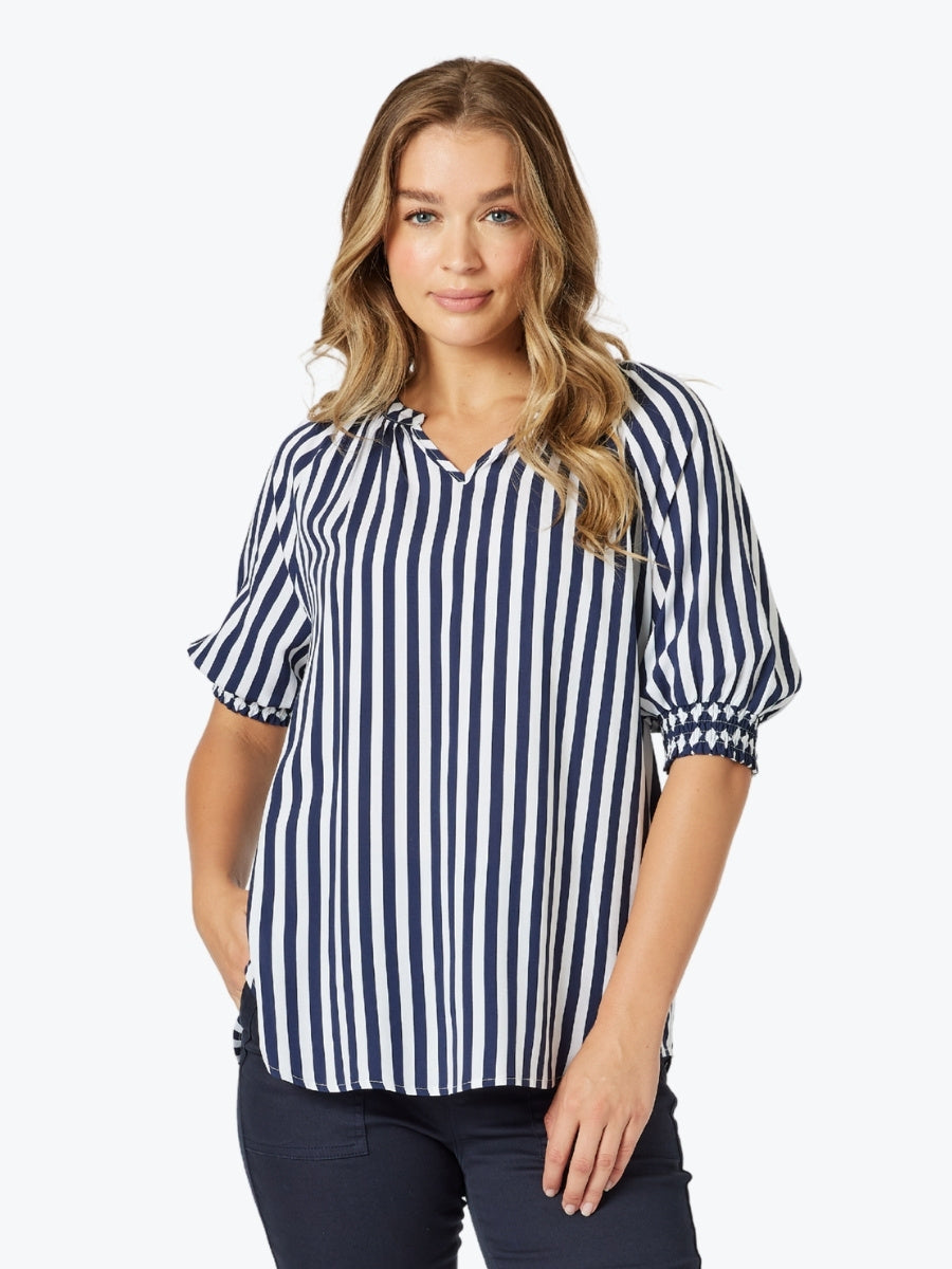 Threadz Harlequin Stripe Top in Navy/White