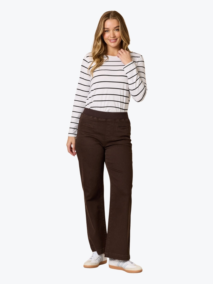 Threadz Maddy Pull On Wide Leg Jean 45296 | Chocolate
