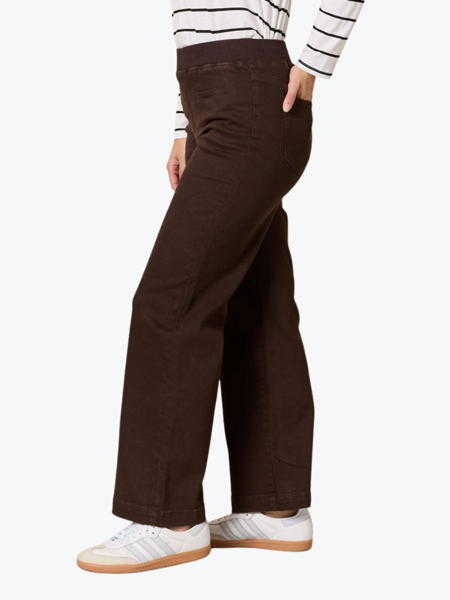 Threadz Maddy Pull On Wide Leg Jean 45296 | Chocolate