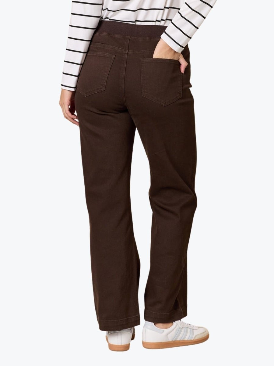 Threadz Maddy Pull On Wide Leg Jean 45296 | Chocolate