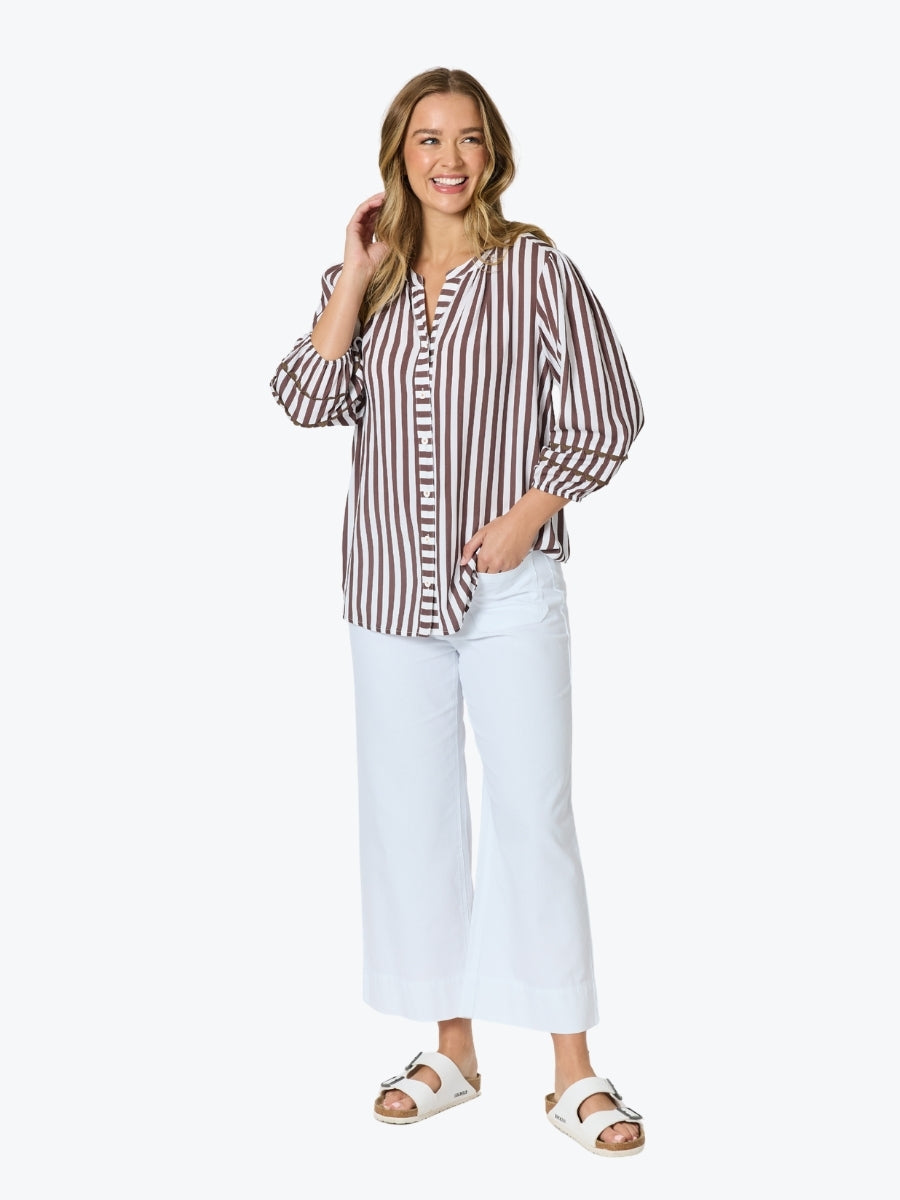 Threadz Montecito Stripe Top | Coffee/White