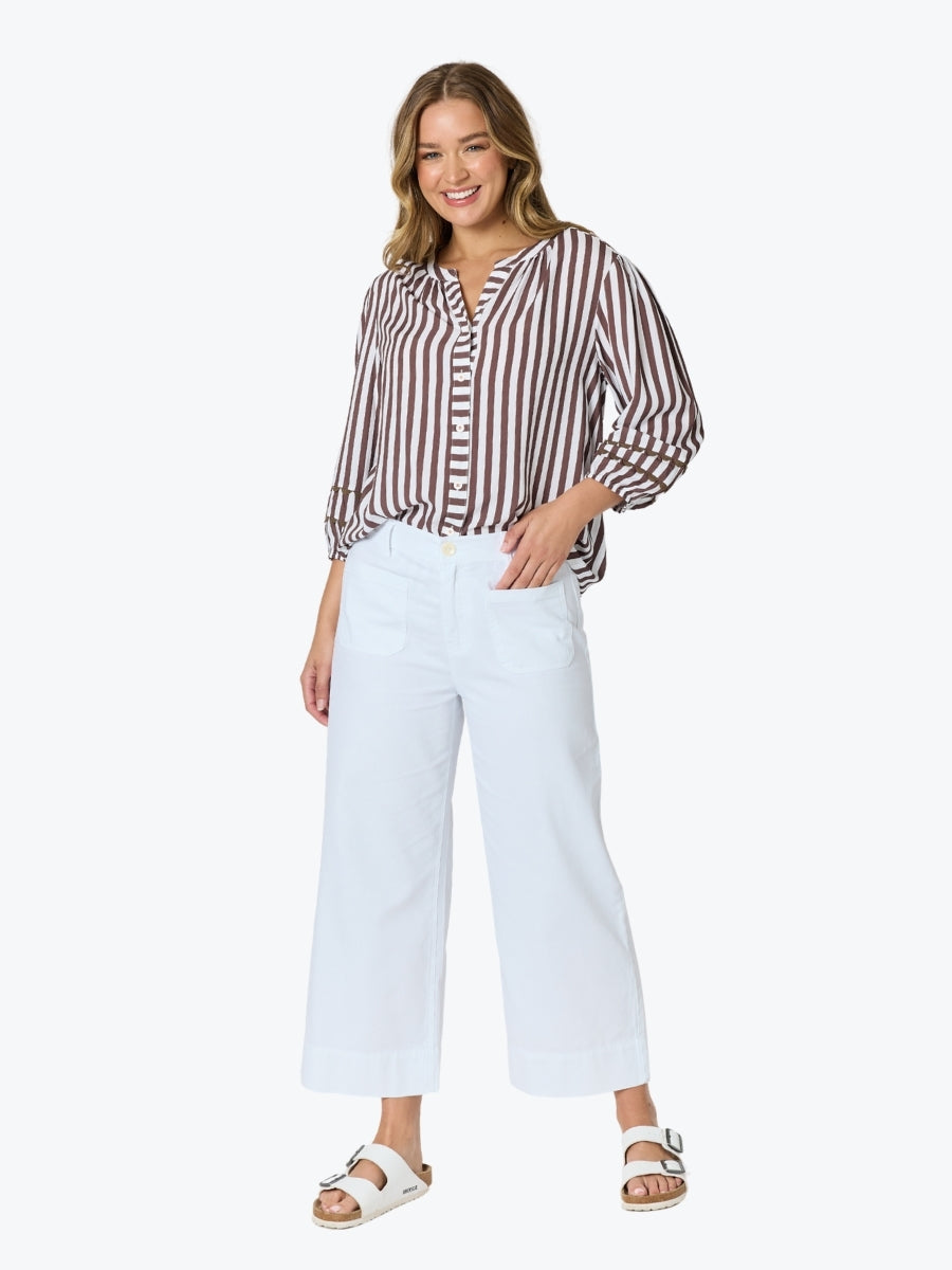 Threadz Montecito Stripe Top | Coffee/White
