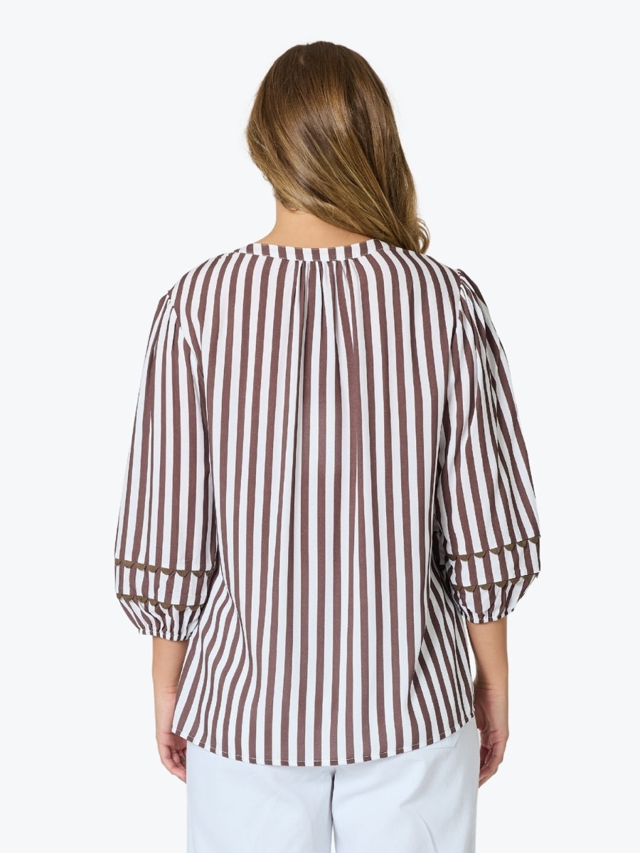 Threadz Montecito Stripe Top | Coffee/White