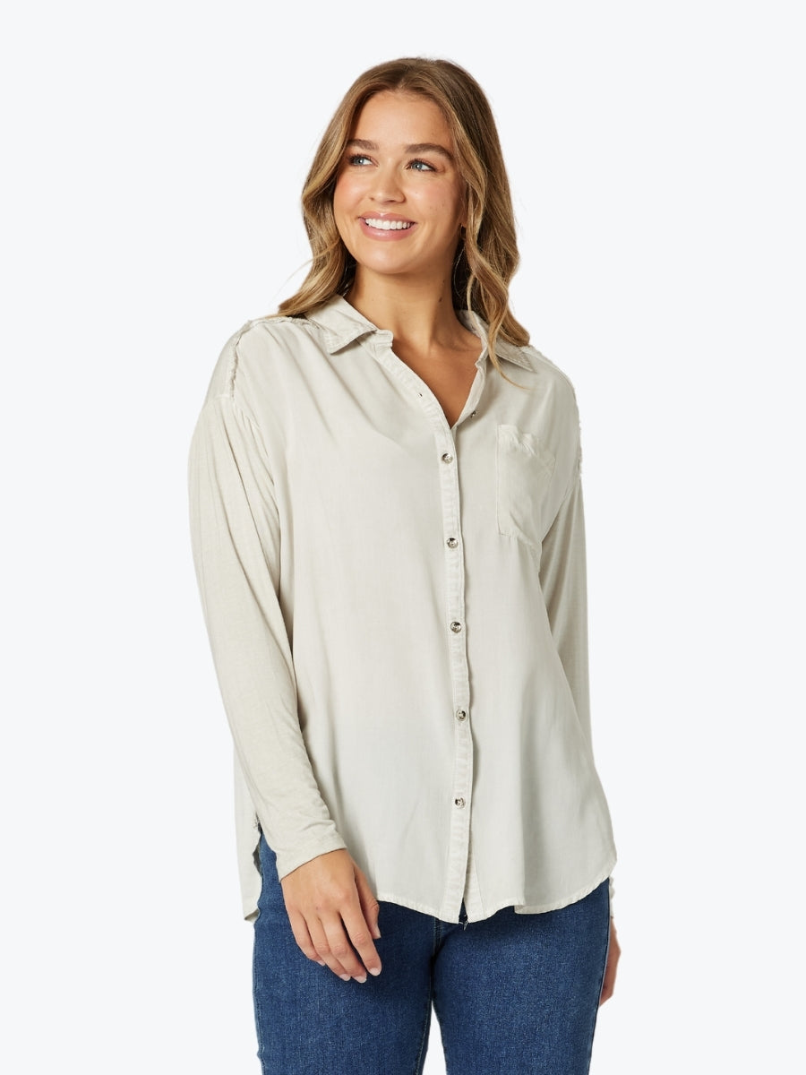 Threadz Paige Garment Washed Shirt in Natural