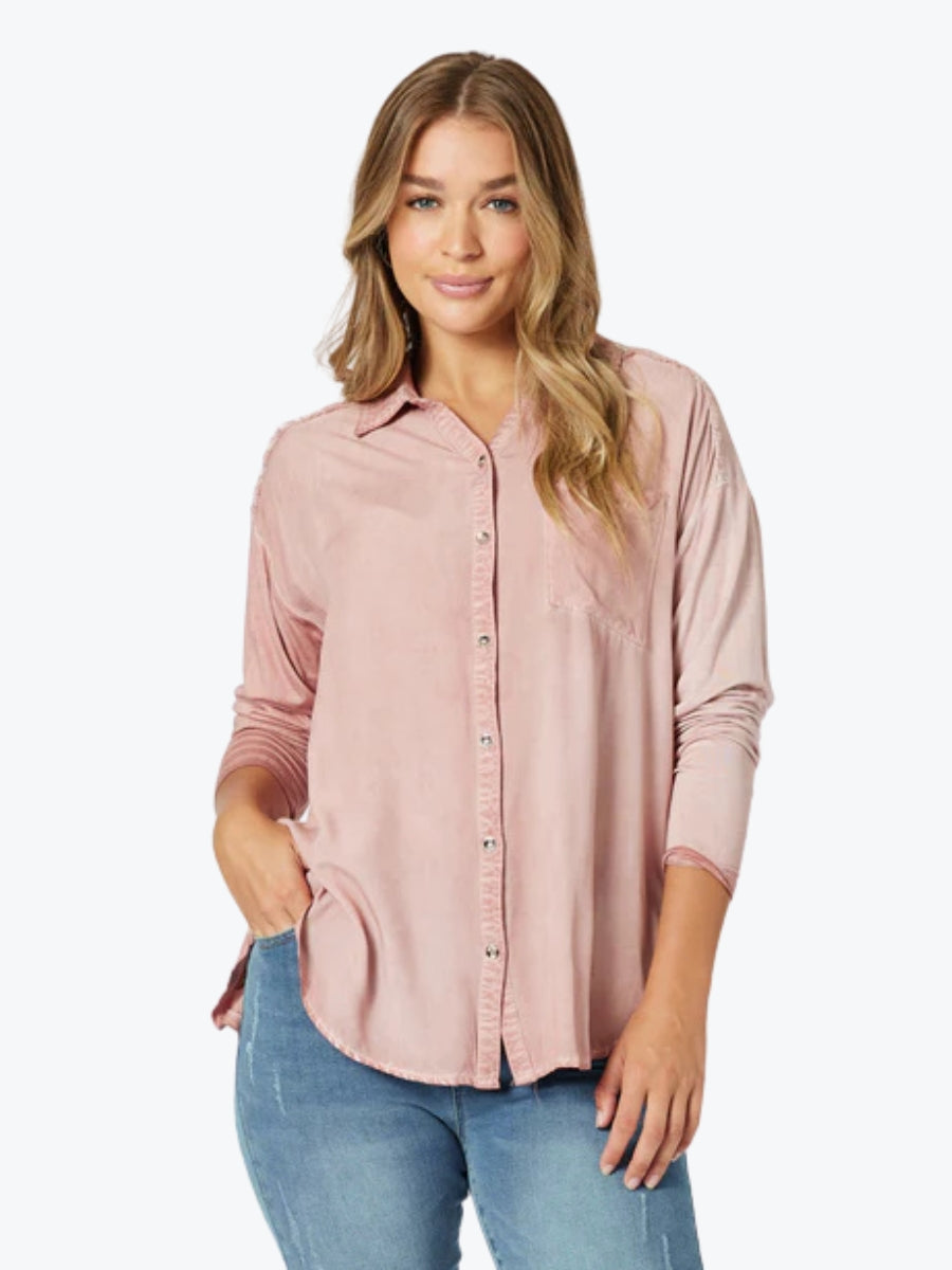 Threadz Paige Garment Washed Shirt in Washed Pink