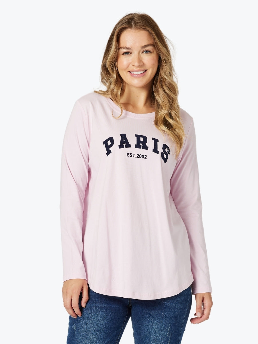 Threadz Paris Long Sleeve Tee in Pink