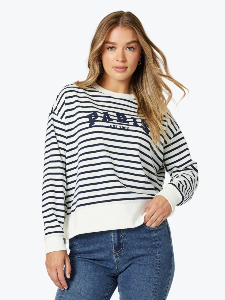 Threadz Paris Stripe Sweatshirt in Navy and White Stripe