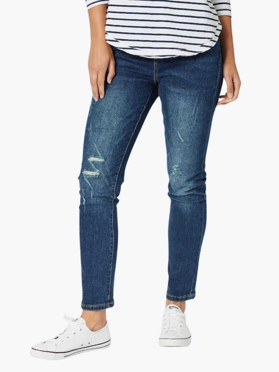 Threadz pull on ripped jean dark denim