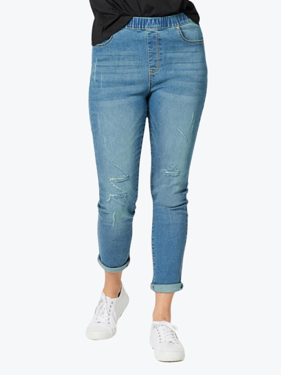 Threadz pull on ripped jean denim