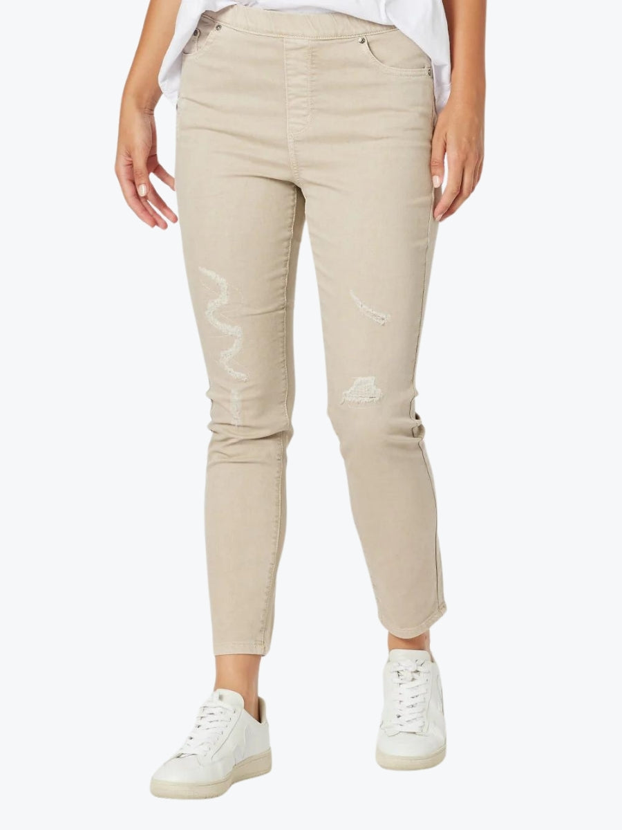 Threadz pull on ripped jean natural