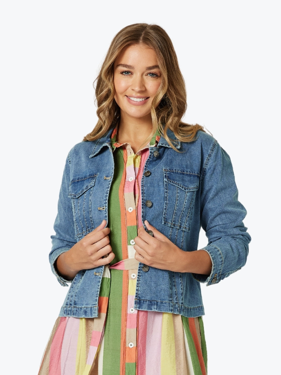 Threadz Retro Denim Jacket in Washed Denim