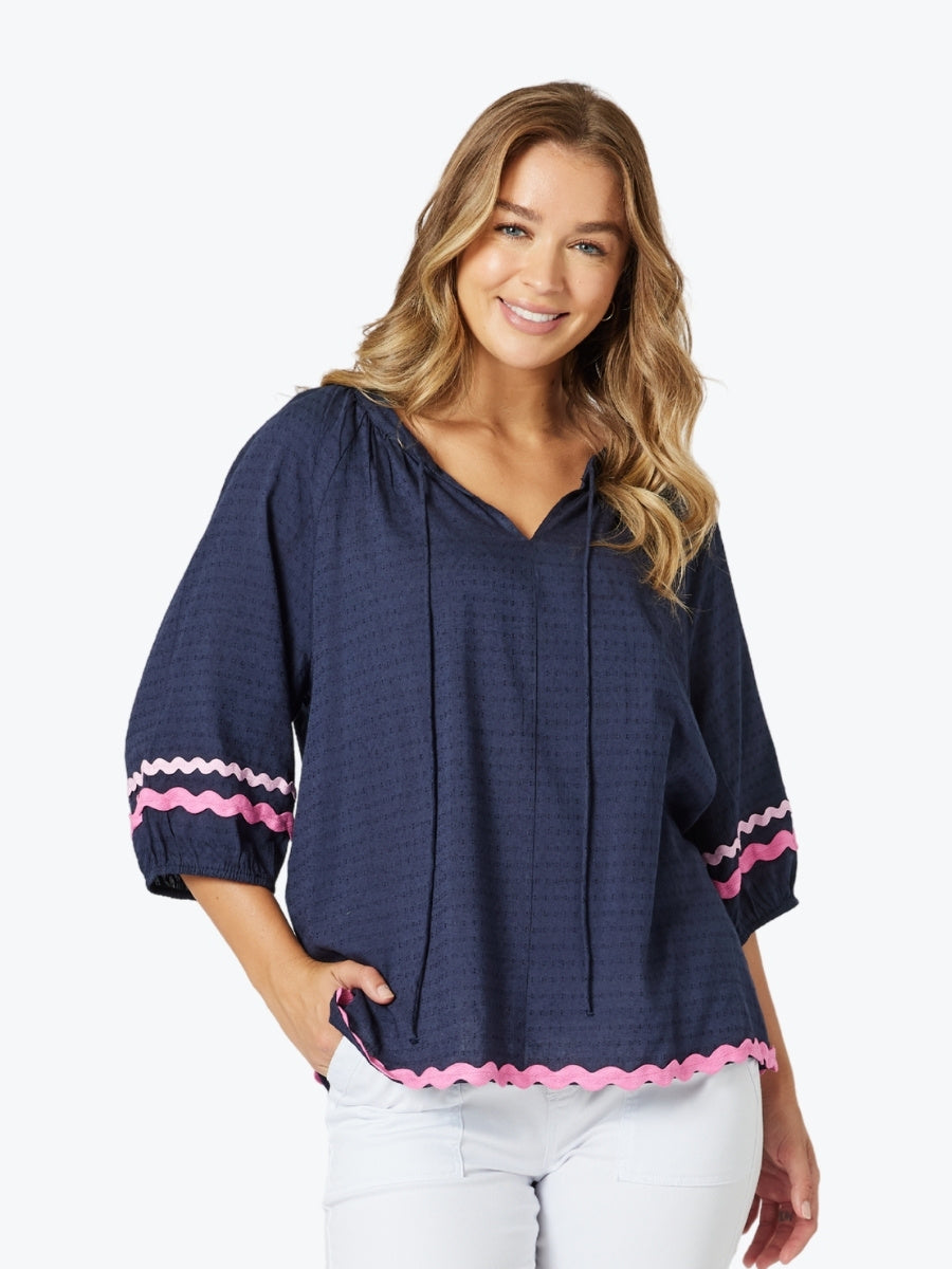 Threadz Ric Rac Top in Navy