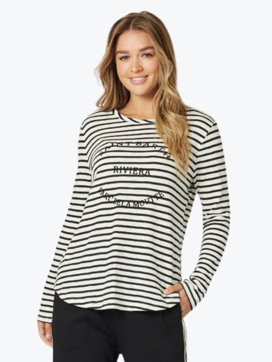 Threadz Riviera Long Sleeve Tee in Black/White Stripes