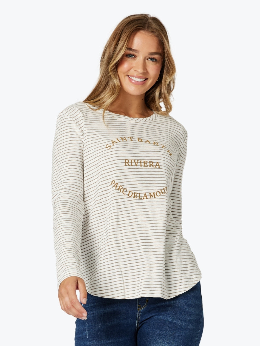 Threadz Riviera Long Sleeve Tee in Natural/White Stripes