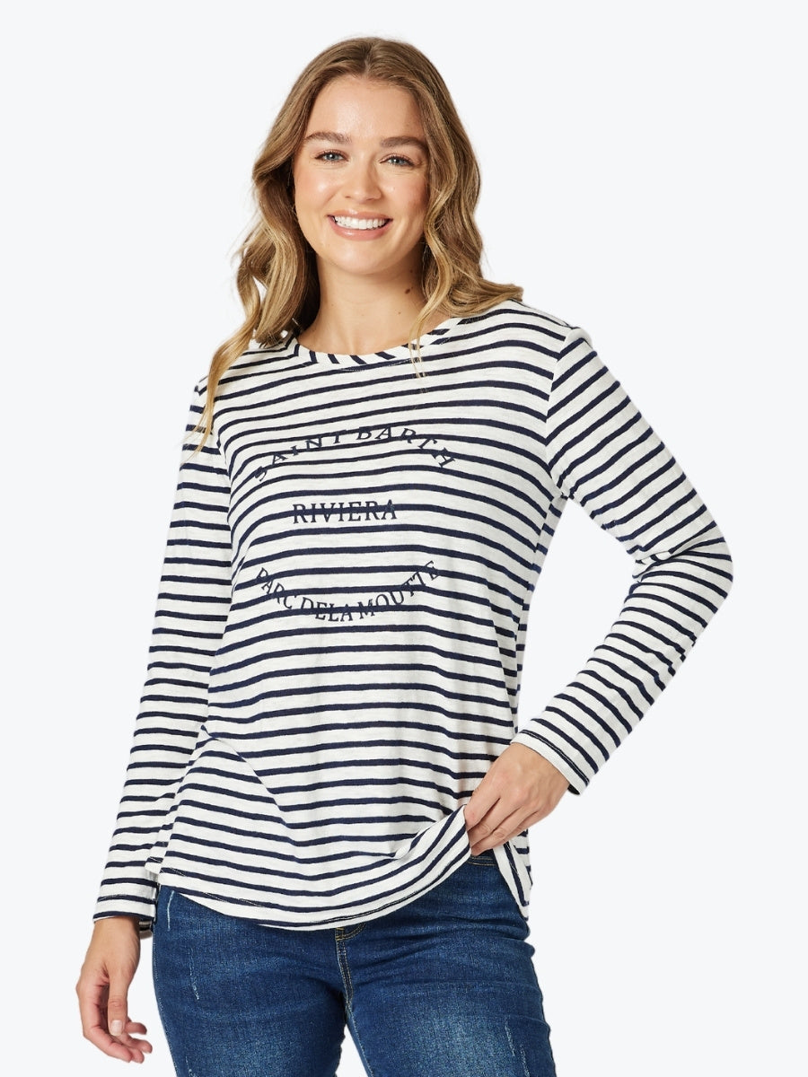 Threadz Riviera Tee Navy and White Stripes