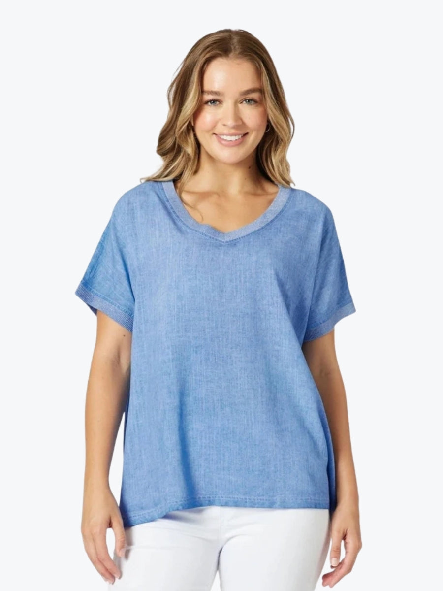 Threadz Sienna Top in Washed Blue