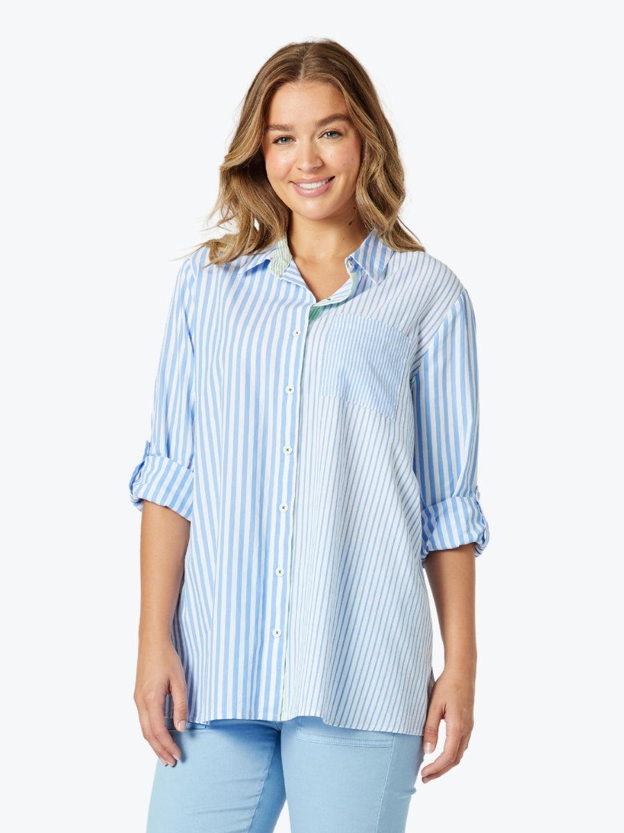 Threadz Skyler Stripe Shirt in Blue/White