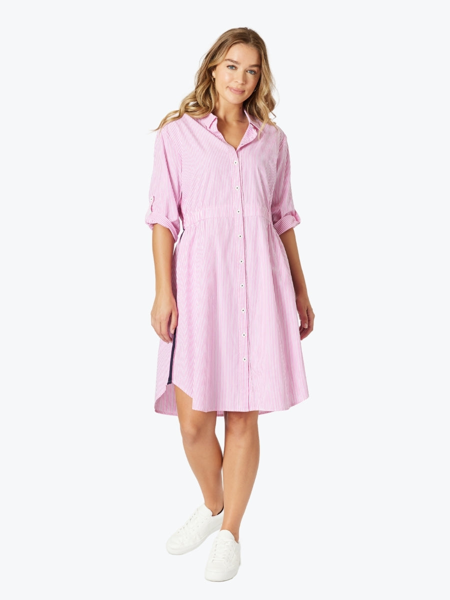 Threadz Skyler Stripe Shirt Dress in Pink/White