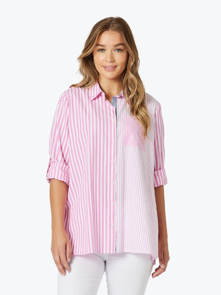 Threadz Skyler Stripe Shirt in Pink/White