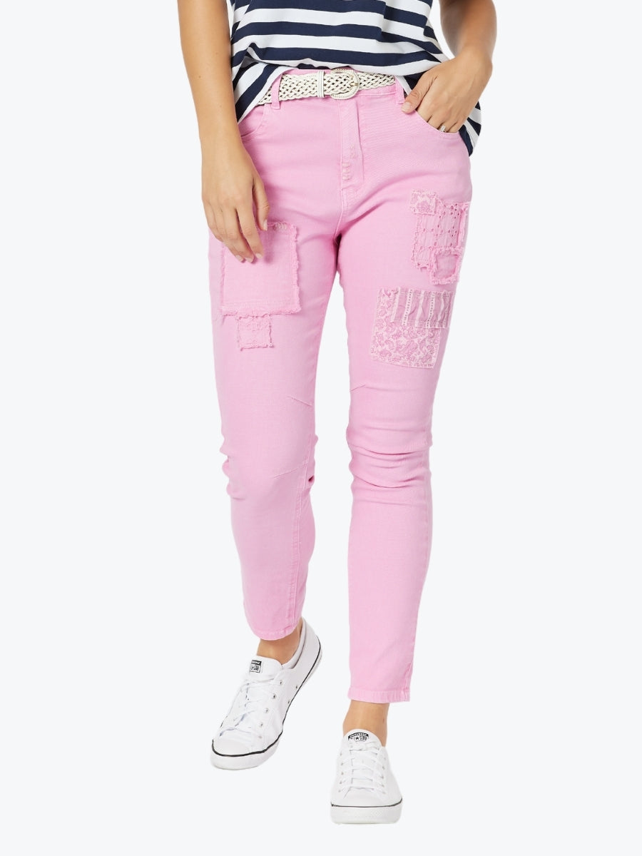 Threadz taylor patch jeans flamingo pink