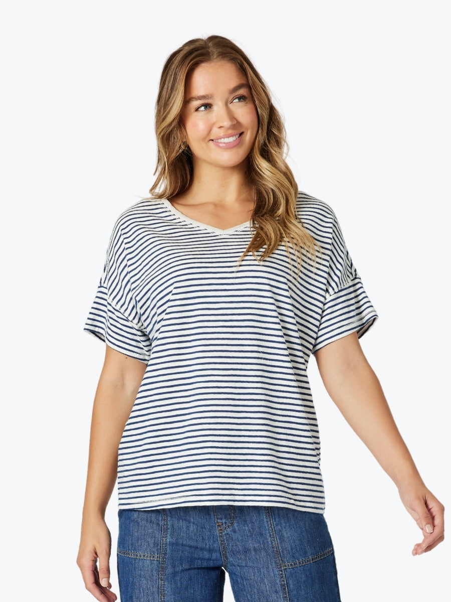 Threadz Tyla Stripe Tee in Indigo/White