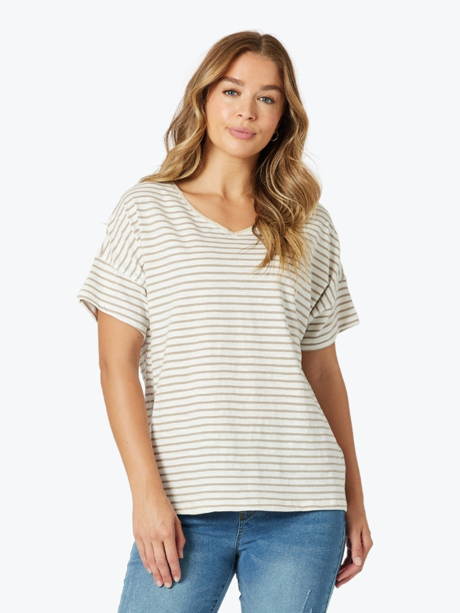 Threadz Tyla Stripe Tee in Natural/White
