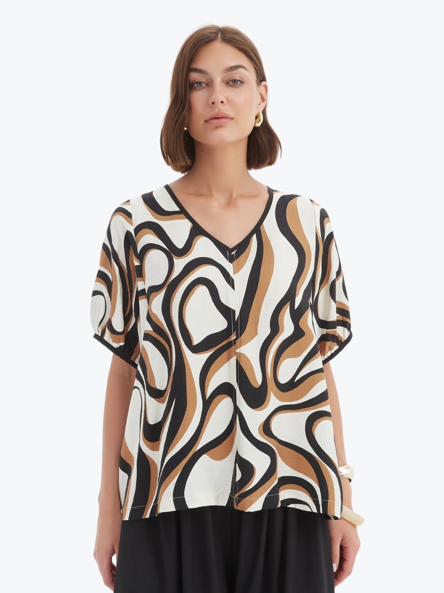 Tirelli Bishop Sleeve Swirl Top