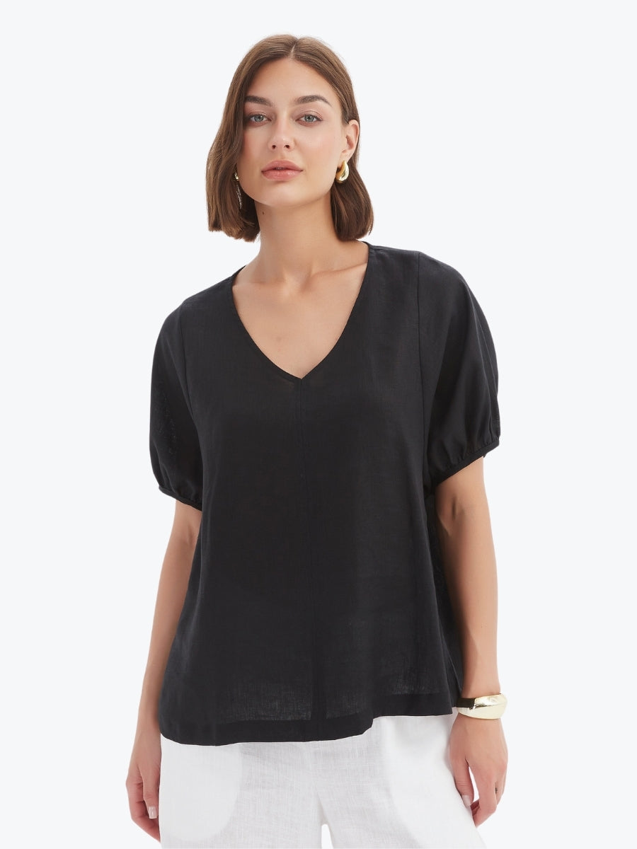 Tirelli Bishop Sleeve Top in Black