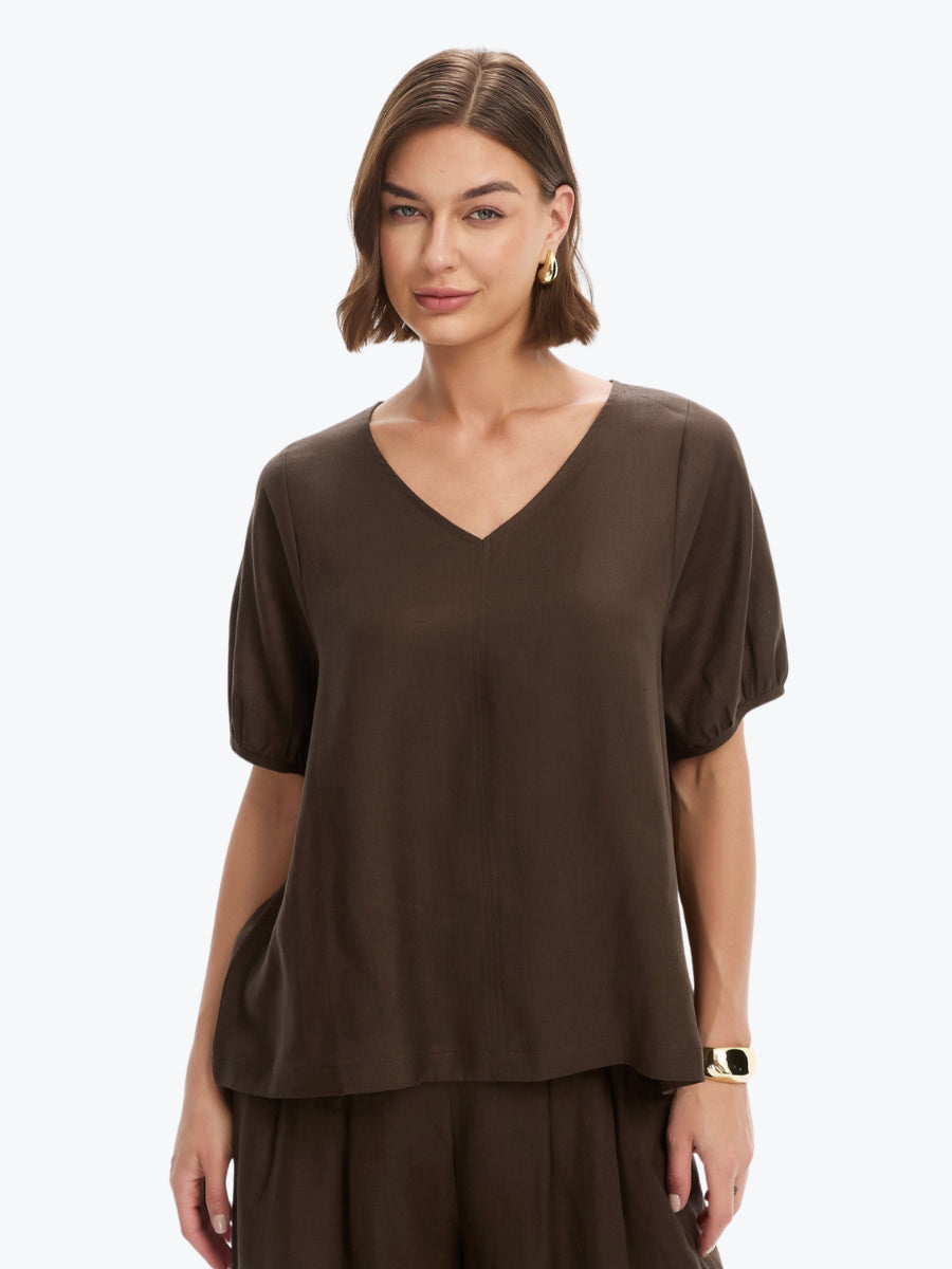 Tirelli Bishop Sleeve Top | Chocolate
