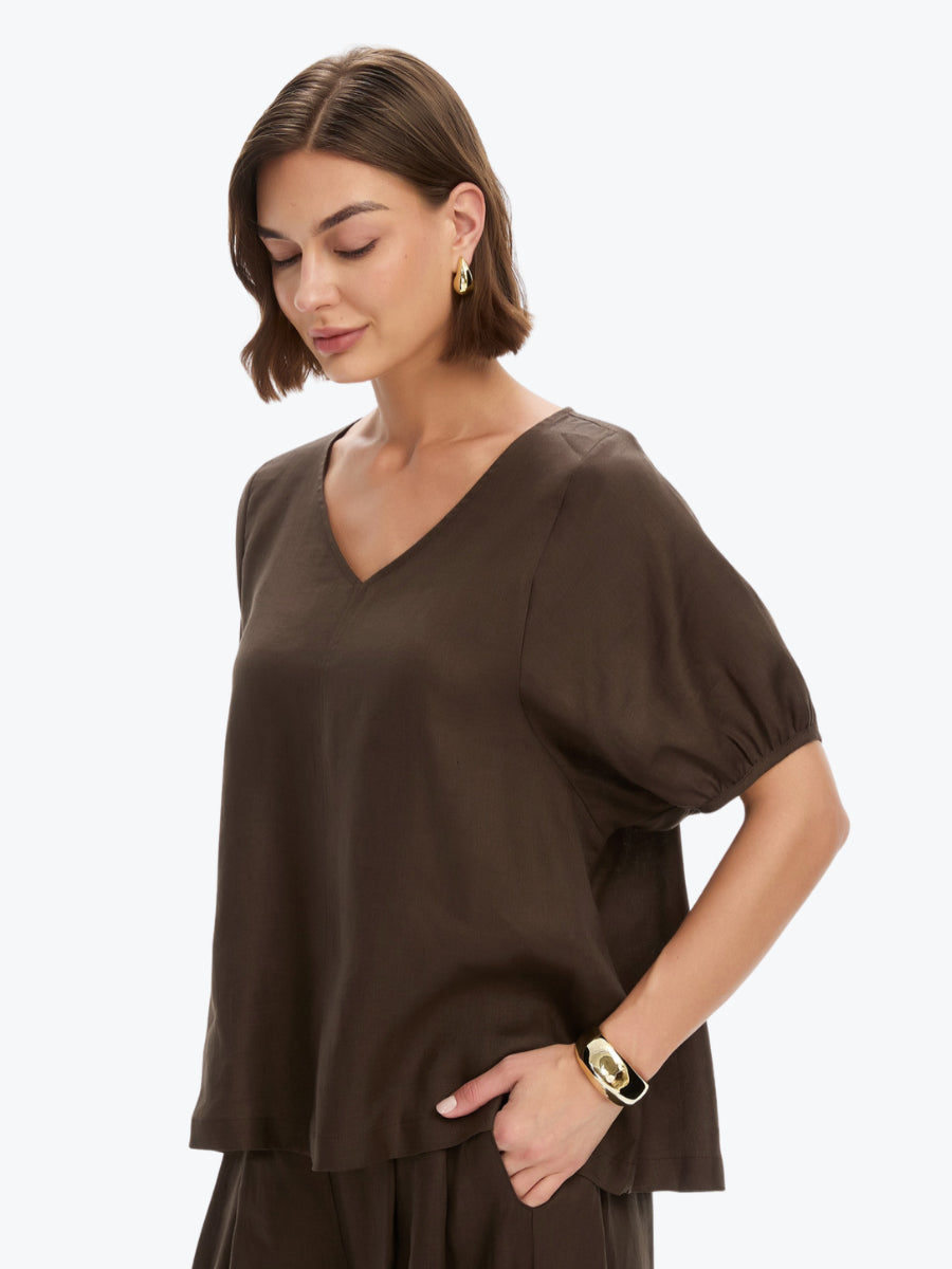 Tirelli Bishop Sleeve Top | Chocolate