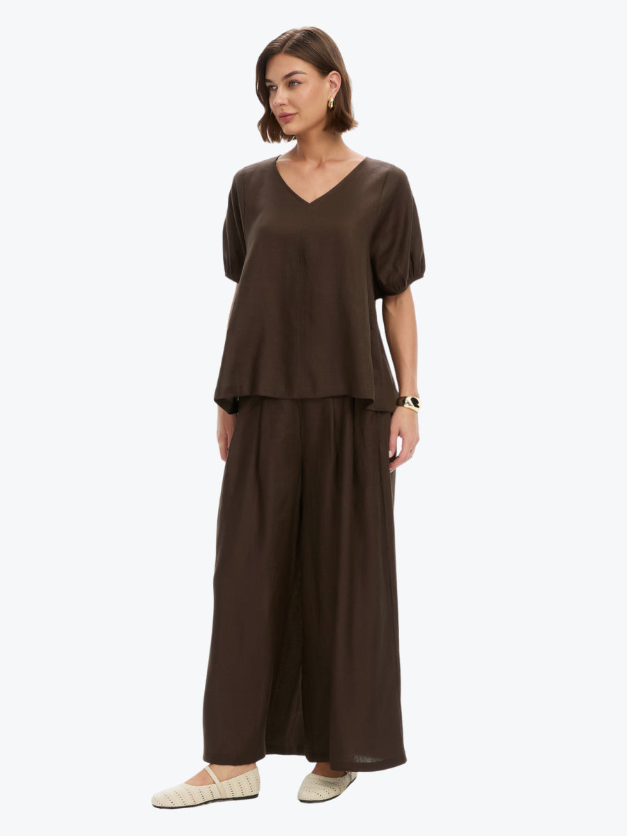 Tirelli Bishop Sleeve Top | Chocolate