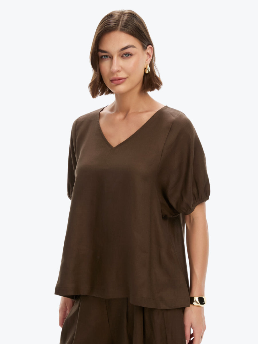 Tirelli Bishop Sleeve Top | Chocolate