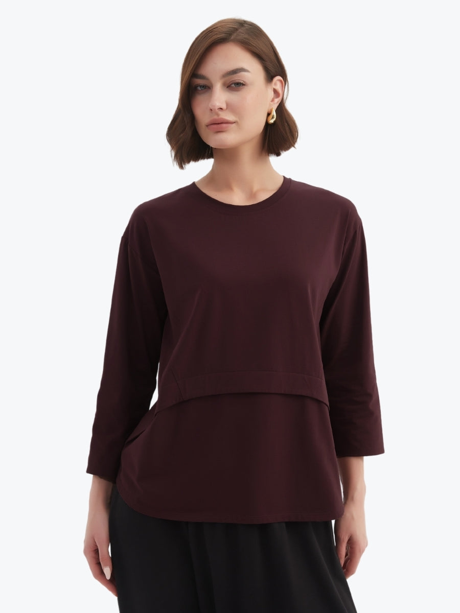 Tirelli Curved Seam Top in Aubergine